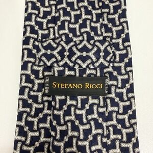 Stefano Ricci NEW Men's Tie Geometric Navy/Gray/Bronze Satin Silk 4" (W) 56" (L)